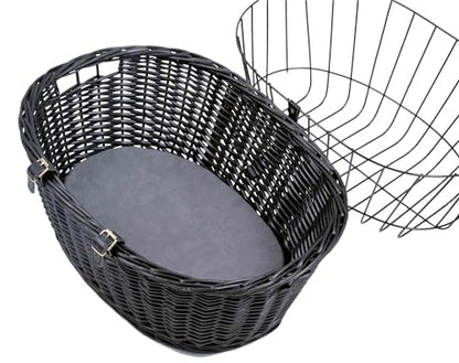 TRIXIE dog basket for the front of the bike up to 5 kg 50 × 41 × 35 cm - woven dog bike basket for the handlebars - in a chic wicker look with plastic grille, 2818