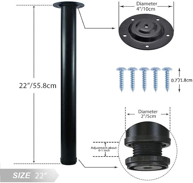 QLLY 22 inch Adjustable Metal Desk Legs, Heavy Duty Furniture Table Legs