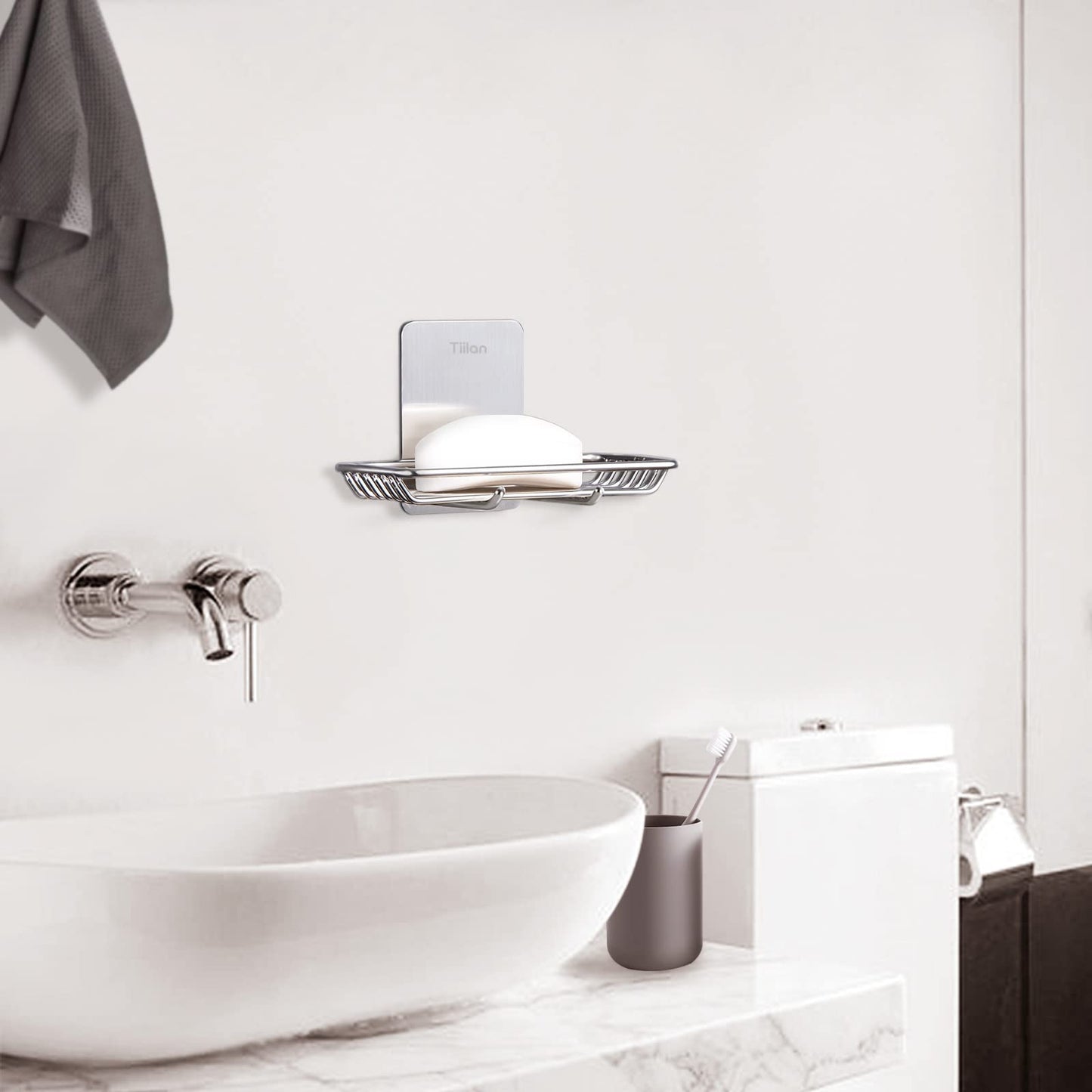 Tiilan Self Adhesive Bar Soap Dish for Shower, Bathroom Soap Holder Wall Mount – Stainless Steel, Silver