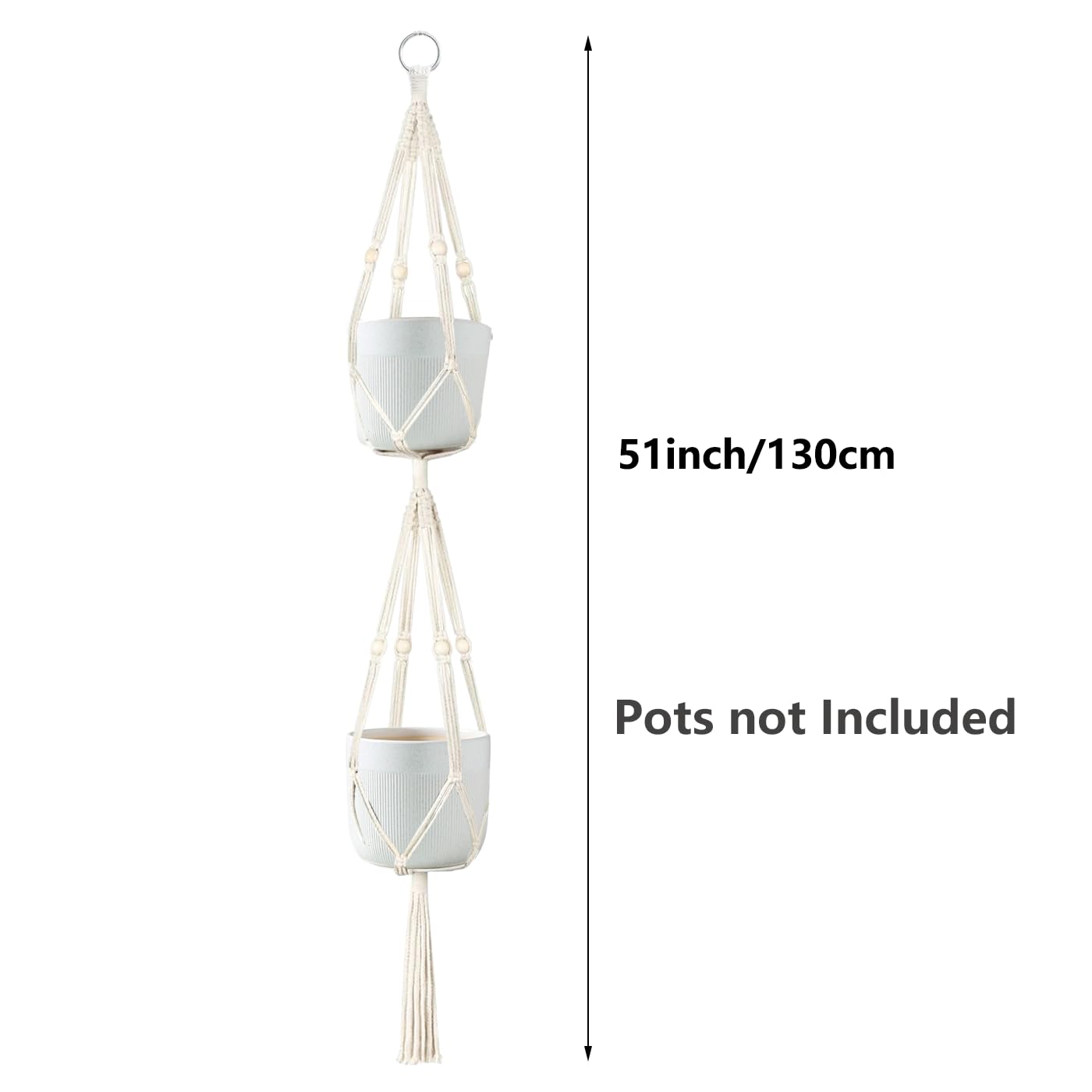 Belit 2 Pack Double Macrame Plant Hangers 2 Tier Hanging Planter Basket Decorative Flower Pot Holder Rope for Indoor Outdoor Home Decor 51 Inch