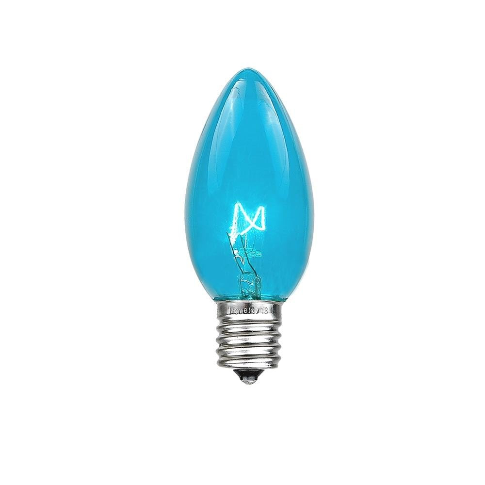 Novelty Lights Christmas Replacement Bulbs - Outdoor Individual Bulbs for Events, Holiday Parties, Patios, and More - C7/E12 Candelabra Base, 5 Watt Lights (Teal, 25 Pack)