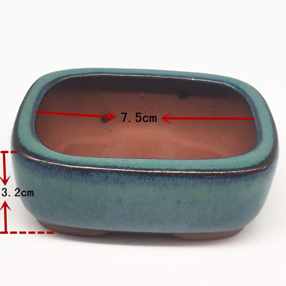 DOKUYIE Rectangular Bonsai Pot Dark Green Glazed Planter Outer Size 8.6x6.5x3.4/3.35''x2.5''x1.3'' (1800)