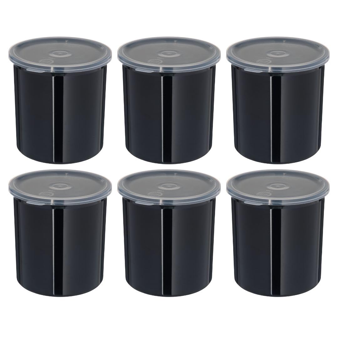 Carlisle FoodService Products Classic Round Storage Container Crock with Lid for Kitchen, Restaurants, Home, Plastic, 2.7 Quarts, Black, (Pack of 6)