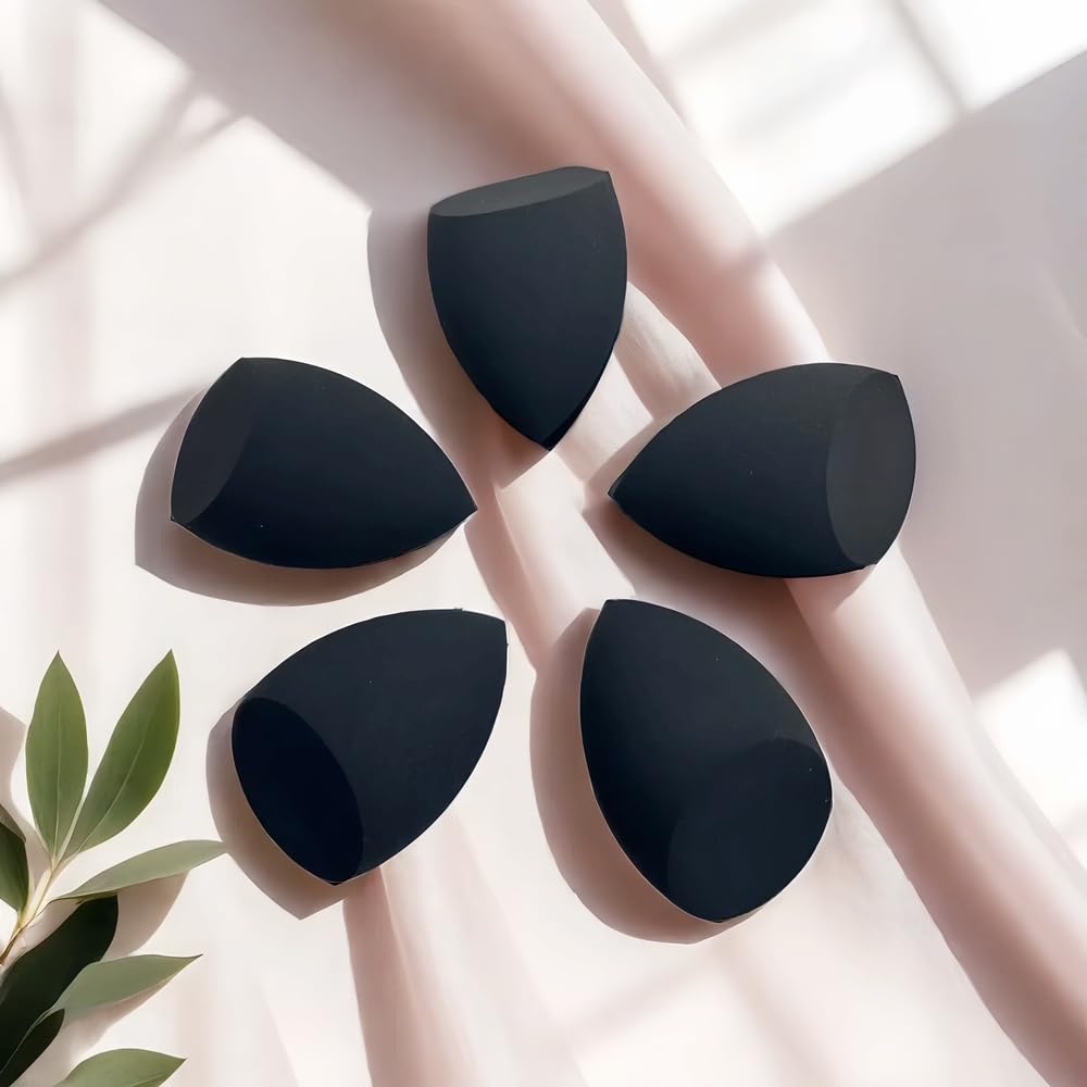 12 Pcs Black Makeup Sponges for Foundation Bulk Latex-Free Reusable big Beauty Sponge Blender Cosmetic Applicator For Powder Cream and Liquid Makeup Tools Set