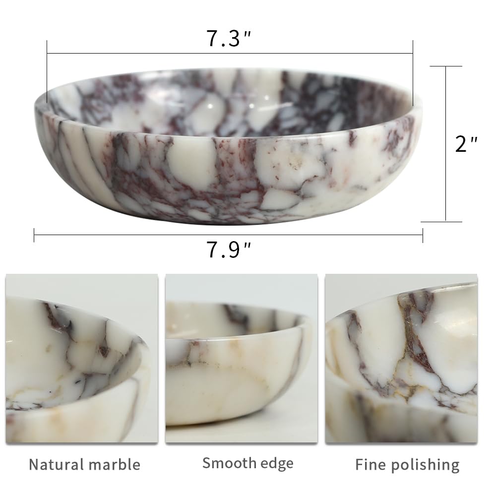 FutureStone Marble Key Bowl for Home Decor, Decorative Bowl for Coffee Table, Marble Fruit Bowl For Table Centerpiece, Coins Candy Catchall Bowl For Entryway (Calacatta Viola, 7.8" x 1.9")