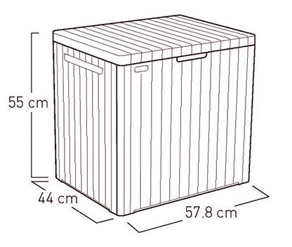 Keter City 113L Outdoor 96% recycled Small Balcony Garden Furniture Storage Box Grey Wood Panel Effect | Fade Free | All Weather Resistant | Safe and Secure | Zero Maintenance | 2 year Warranty