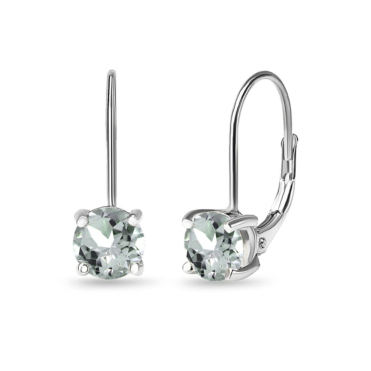 Aquamarine Earrings for Women Sterling Silver 6mm Round Leverback Drop Light Color Gemstone Light Blue Earrings Prom Summer Fashion