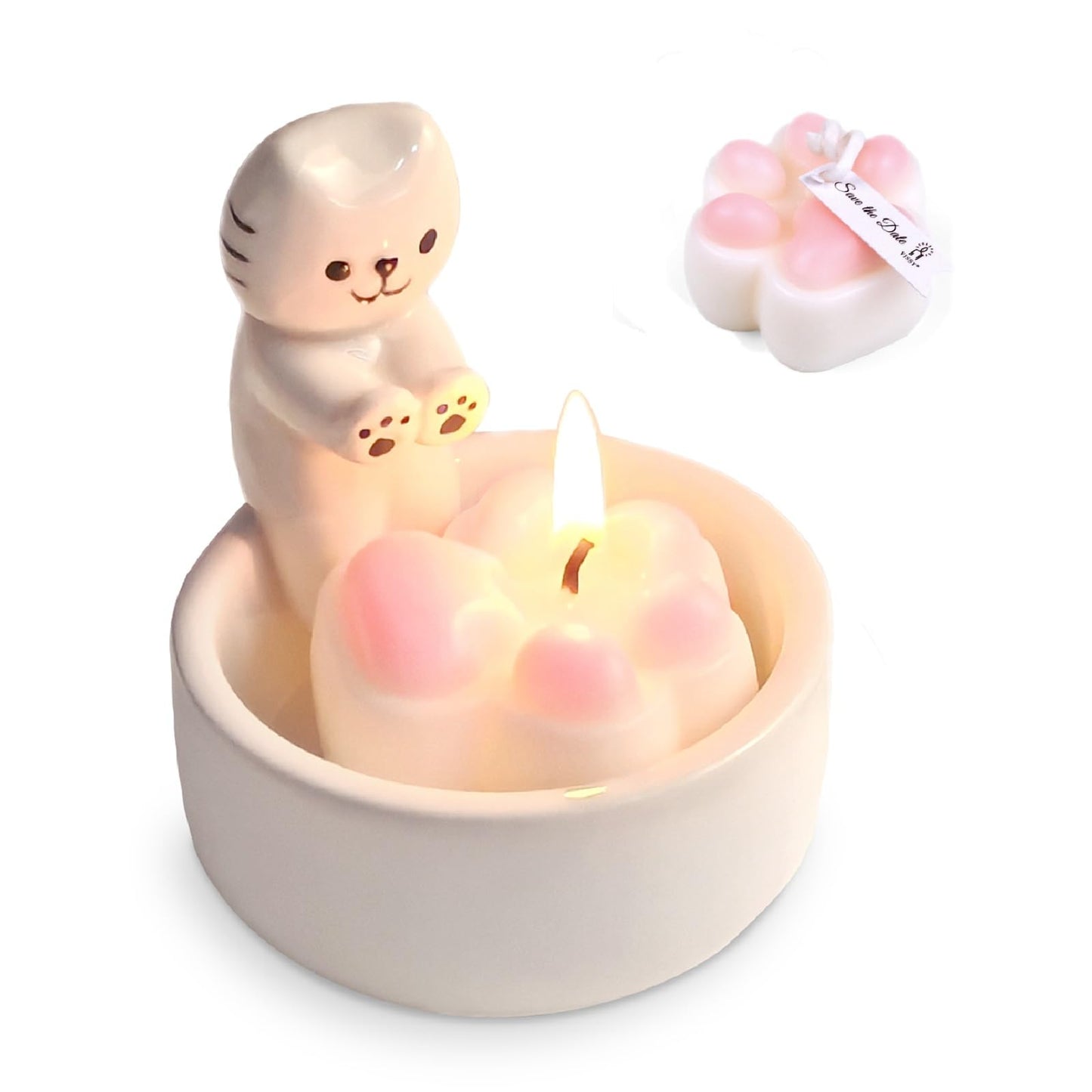 ProNature Cat Candle Holder, Ceramic Candlestick for Cute Candles - Ideal Gift for Cat Lovers, Women on Birthday or Housewarming, Perfect for Cozy Home Decor in Bedroom & Living Room