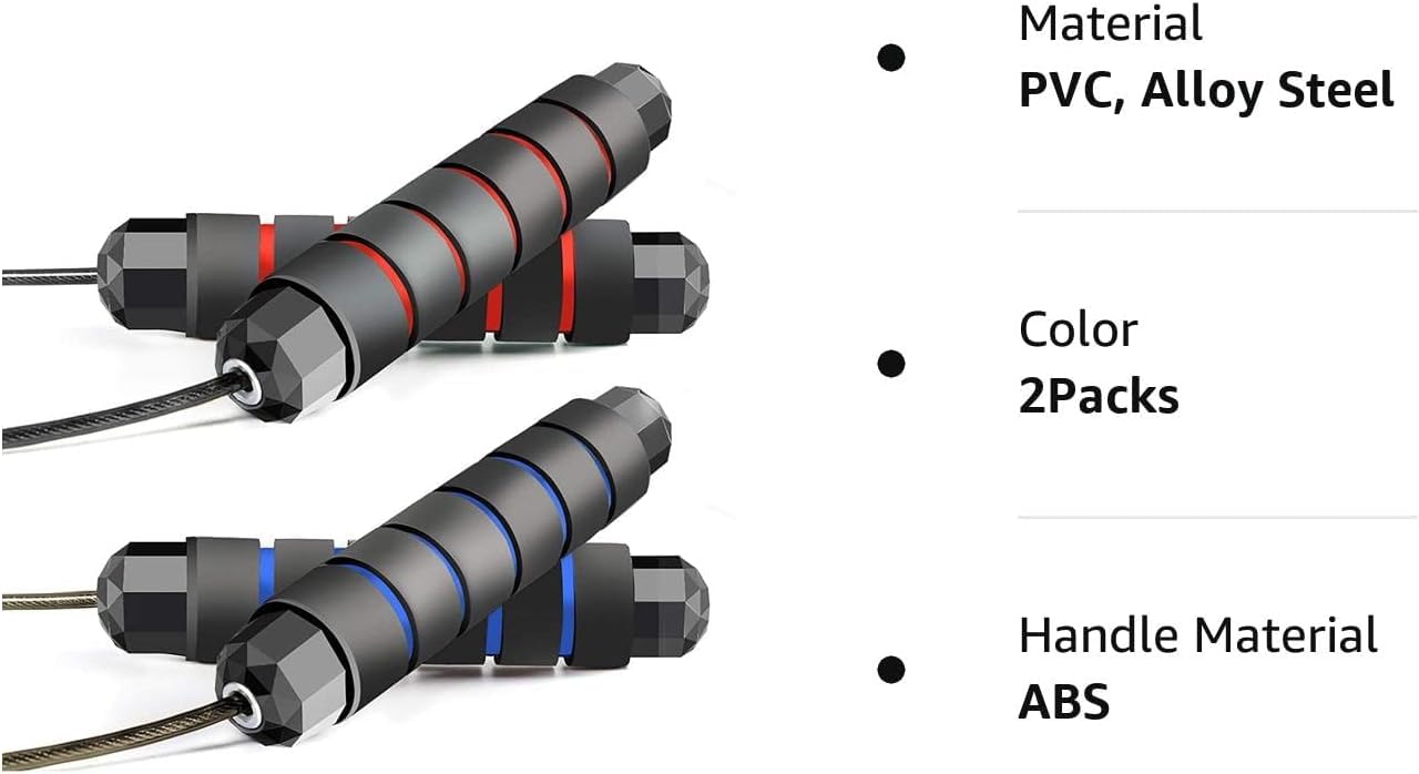 Two pack Jump Rope Skipping Rope for Rope Skipping, Speed Jump Rope for Exercise,Jump Rope for Kids Men Women for Fitness (Red and Blue)