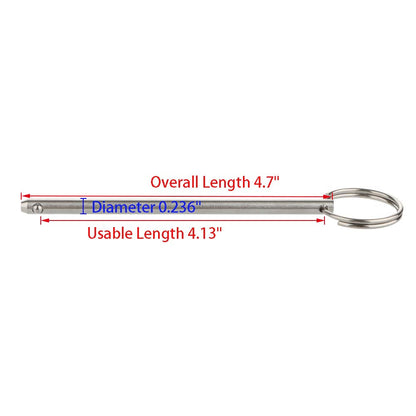2 Pack Quick Release Pin, Diameter 0.236"(6mm), Overall Length 4.7"(120mm), Usable Length 4.13"(105mm), Full 316 Stainless Steel, Bimini Top Pin, Marine Hardware