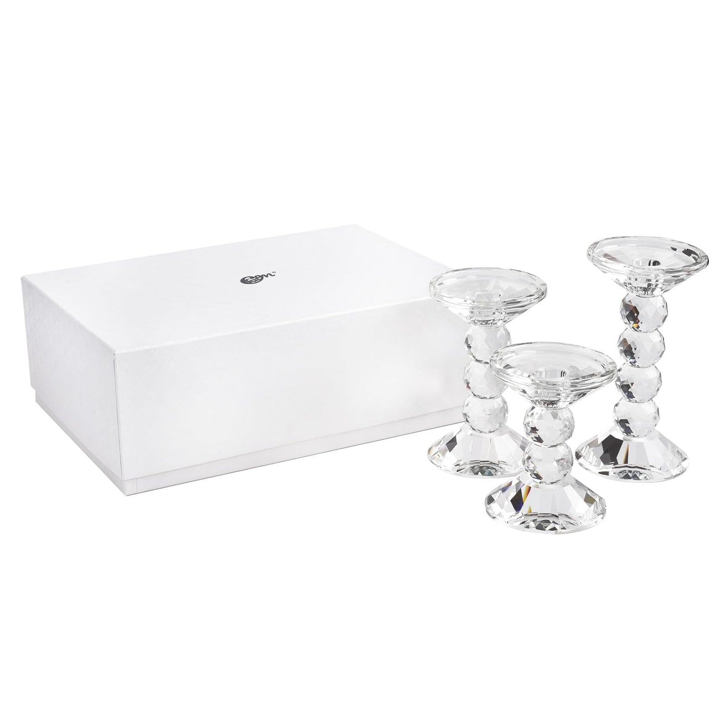 Kitcom Crystal Candlestick Holders Crystal Pillar/Taper Candle Holders, Tabletop Centerpieces for Party Wedding Banquet Decorations Set of 3, Comes with Gift Box(7.5''/6.3''/4.9'' Tall)
