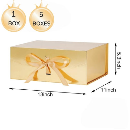 GoooodGift Large Gift Box Gold 1 Pack 13.5x11x5.3 inch Luxury Gift Box for Presents with Magnetic Closure Lid Collapsible,Birthday,Christmas,Wedding,Contains Shredded Paper Filler