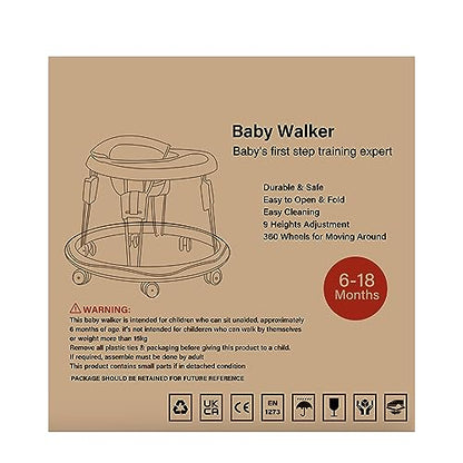 UBRAVOO Adjustable Baby Walker, Walkers for Baby with Universal Wheels, Height Adjustable, Folding & Compact Walker for Girls Boys 6-18 Months, Flax Grey