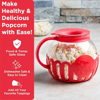 Ecolution Patented Micro-Pop Microwave Popcorn Popper with Temperature Safe Glass, 3-in-1 Lid Measures Kernels and Melts Butter, Made Without BPA, Dishwasher Safe, 3-Quart, Aqua