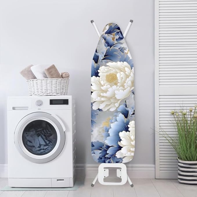 Peony Flower Ironing Board Cover Blue White Gradient Chinese Rose Polyester