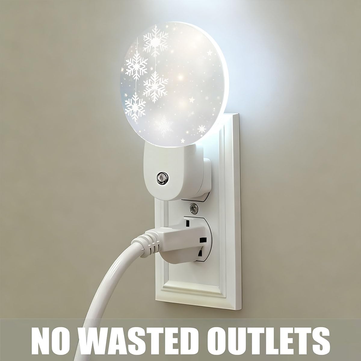 Mugod Winter Snowflake and Starry Scene Plug-in Nightlights Merry Christmas Night Light Plug into Wall with Dusk-to-Dawn Sensor LED Lighting 0.5W Sleep-Friendly