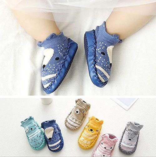 XM-Amigo 4 Pairs of Baby Boys Girls Indoor Slippers Anti-Slip Socks Shoes, Blue Set01, 12-18 Months