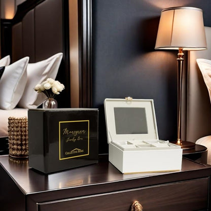 COLLECTIVE HOME - Monogram Jewelry Box with Mirror, Custom Gold Letter Engraving, Elegant Jewelry Organizer with Removable Tray, Gift for Mother’s Day, Girlfriend, Birthday (m)