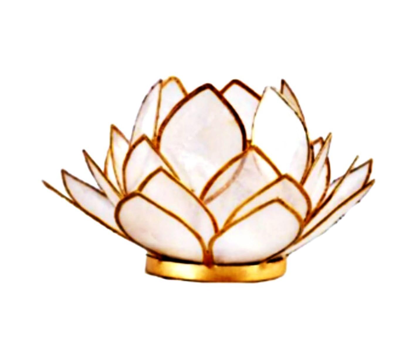 Contrast Natural White Capiz Shell Opening Lotus Flower Bulb Tealight Candle Holder, Tan, One Size