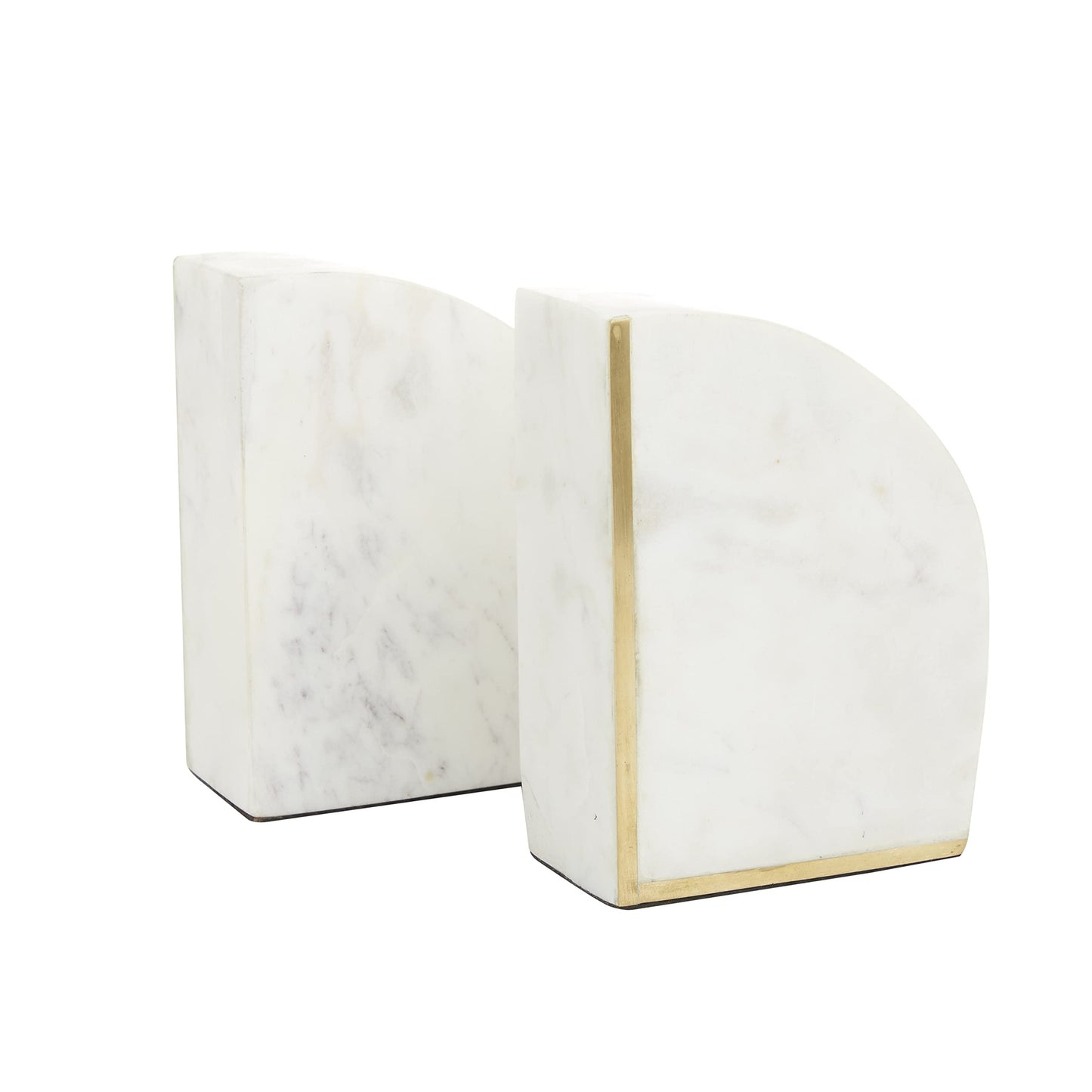 CosmoLiving by Cosmopolitan Marble Geometric Bookends with Gold Inlay, Set of 2 4"W, 6"H, White