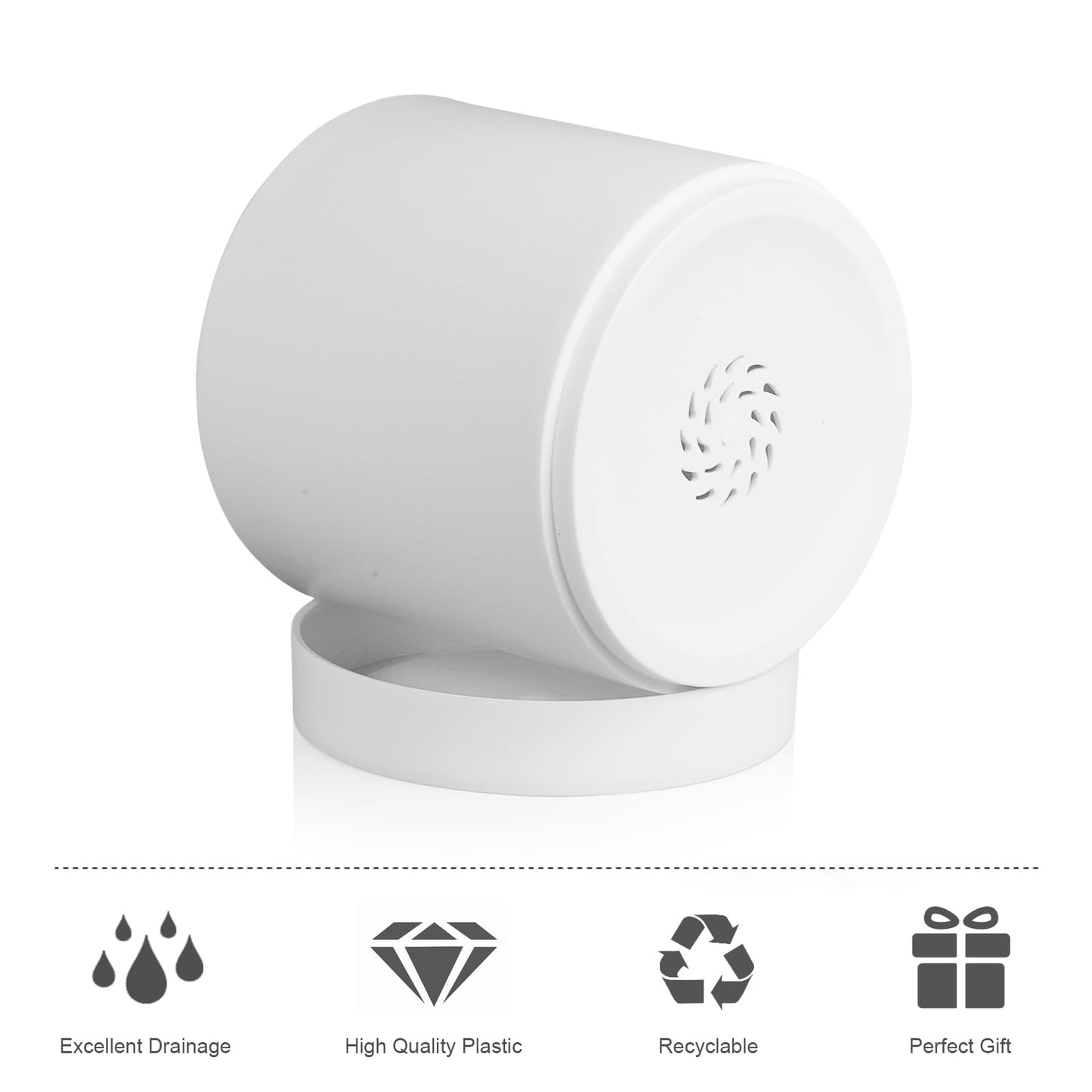 Meowell 6/5/4 inch Flower Pots, Pack of 3 Cylinder Plant Pots for Small Indoor Outdoor Plants, Plastic Planters with Drainage Holes and Saucers for Garden Succulent Nursery House Plants, White