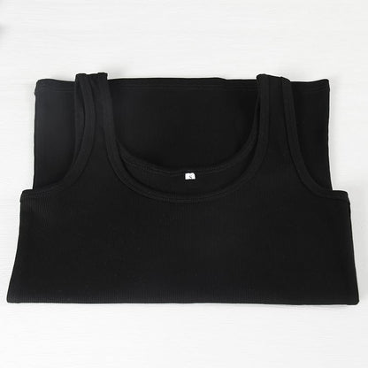 GEMBERA Women's Sleeveless Scoop Neck Ribbed Tank Tops Fitted Basic Cami Tee Shirts(Black,L)