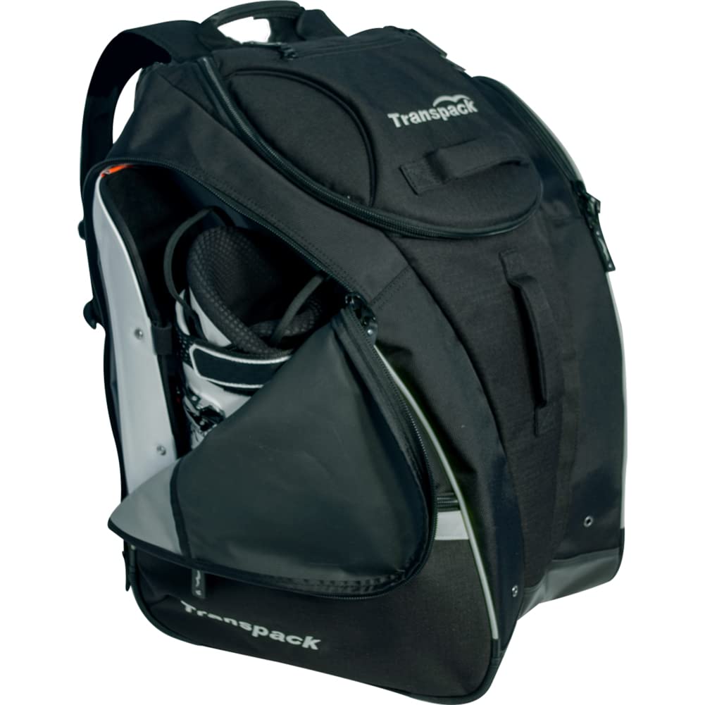 TRANSPACK COMPETITION PRO Unisex Water-Resistant 80 L Ski/Snowboard Boot Helmet Goggles & Gear Backpack Bag, Black w/Silver Electric