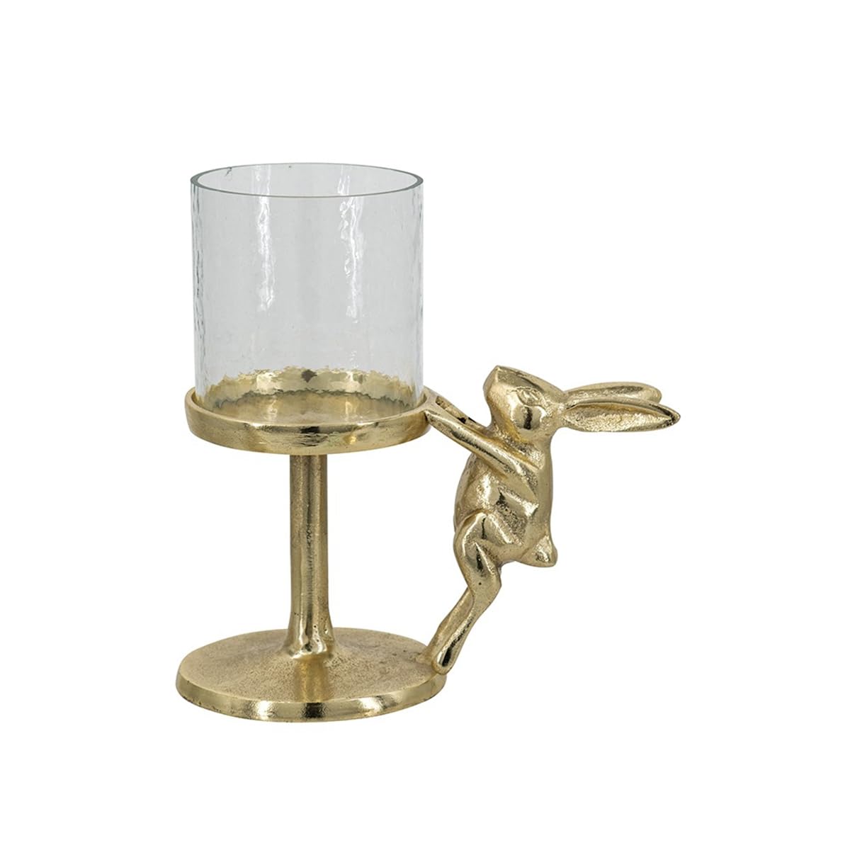 Gold Rabbit Pillar Candle Holder with Glass Hurricane Shade, Decorative Animal Tabletop Candleholder for 2.5” Pillar Candles, Elegant Spring Easter Home Décor & Centerpiece Gift