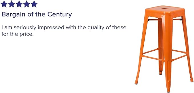 Flash Furniture Lily 4 Pack Commercial Grade 30" High Backless Orange Metal