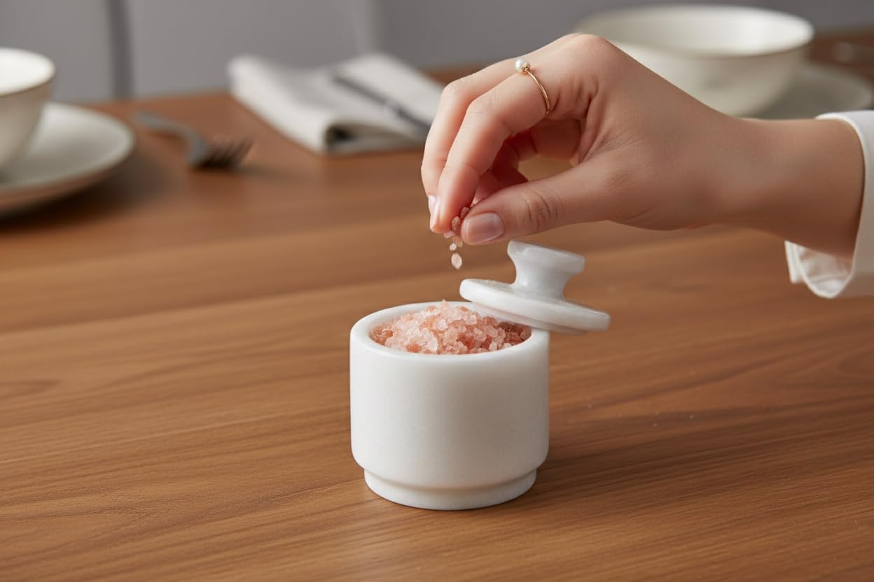 WHAHZZZ White Marble Salt Cellar with Lid| 3.2 Inch Elegant Kitchen Condiment Keeper| Decorative Salt Holder| Salt Cellar Marble| Salt, Sugar, Spices Container,Salt Bowl