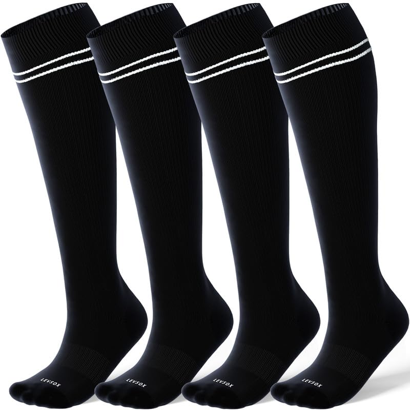 LEVSOX Bamboo Compression Socks for Women&Men 20-30 mmHg Knee High Cute Support Socks for Nurses, Pregnant Women, Travel, 4 Pair-black, XL