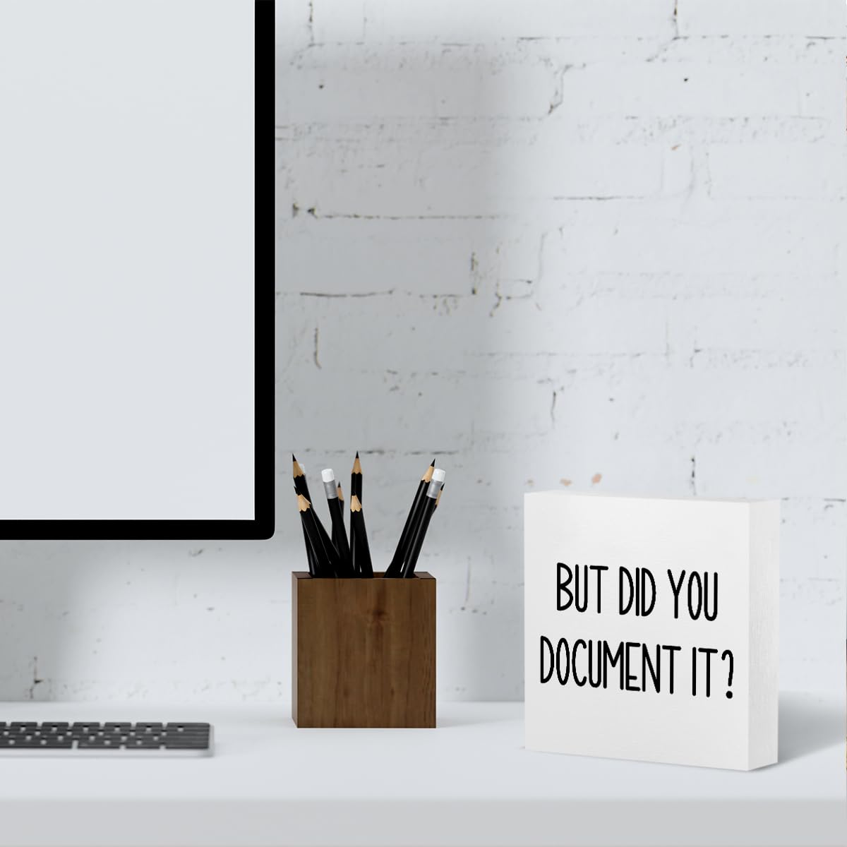 mmiishe The Office Gifts Desk Decor But Did You Document It Wooden Box Sign Funny Office Boss Gifts for Women Coworkers Boss Day Gifts for Him Decorations for Home Office 5 x 5 Inches