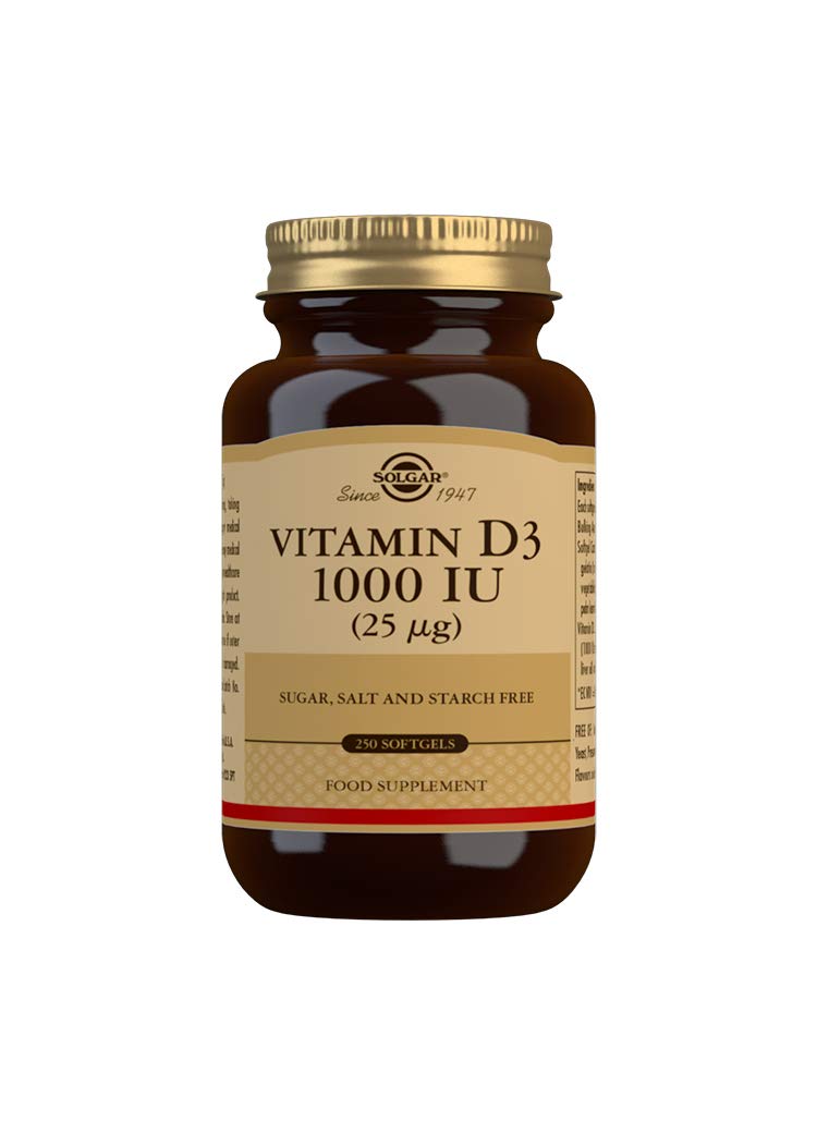Solgar Vitamin D3 1000 IU (25 µg) Softgels - Pack of 250 - Healthy Bones and Teeth - Supports Immunity and Muscle Function - Gluten Free