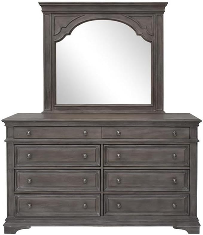 Pemberly Row King Panel Bed, Driftwood Gray Wood Frame, Upholstered Button