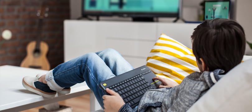 Logitech K400 Plus Wireless Touch TV Keyboard With Easy Media Control and Built-in Touchpad, HTPC Keyboard for PC-connected TV, Windows, Android, Chrome OS, Laptop, QWERTY UK English Layout - Black