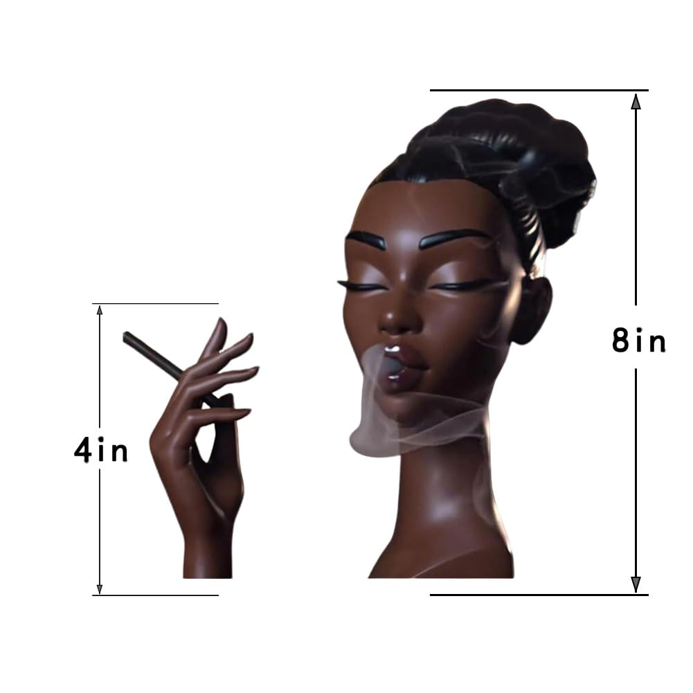 Sophisticated and Elegant Headscents-Head Incense Burner - Black Woman Smoking Head Incense Burner Design Calming Room Waterfall Decor and Unique Home Gift,Desk Decor (A)