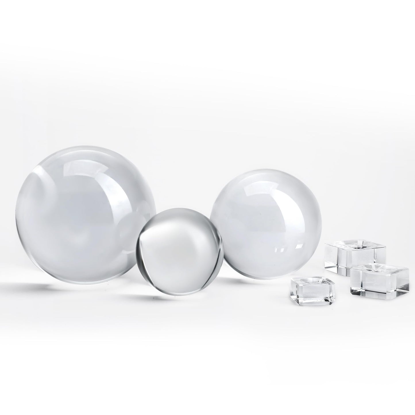 ZEERSHEE 3pcs 60/80/100mm Clear Crystal Balls with Stand Decorative Transparent Spheres Photography Prop for Magical Shots Fengshui Crystal Balls for Meditation Divination Decor