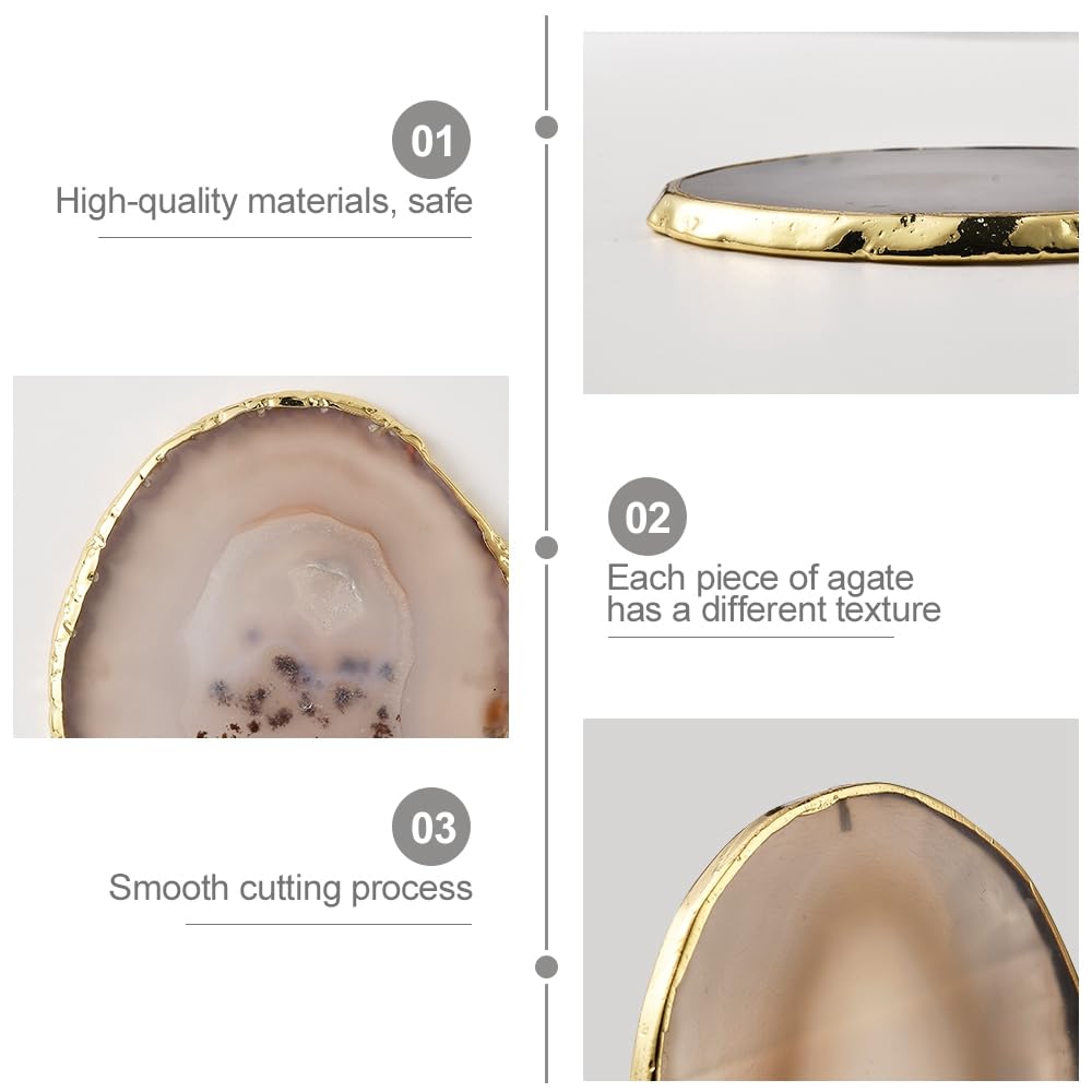 Blueshyhall Natural Agate Coasters Bar Beer Coffee Tea Coaster,White Agate Slices Cup Mat with Gold Plated Edge for Home Decor （Set of 4）