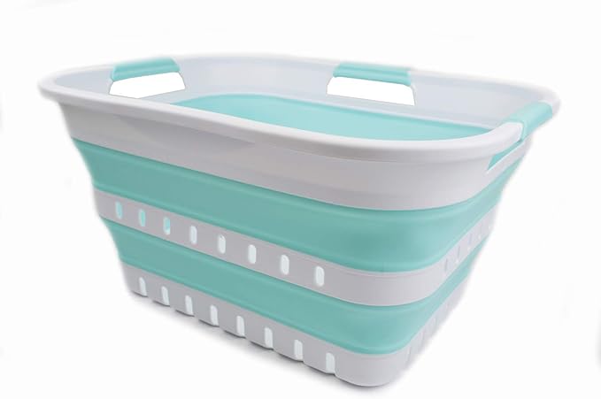 SAMMART 30L Collapsible 3 Handled Plastic Laundry Basket