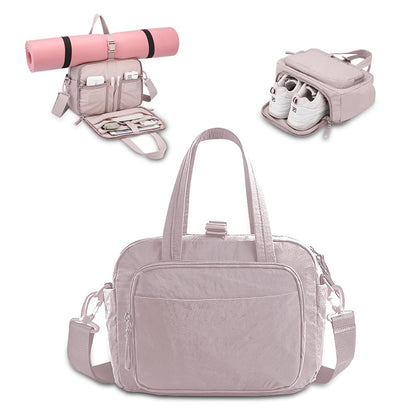 Geelraqaly mini gym bag for women, travel duffel bag with wet pockets and Shoe Compartment,Lightweight carry on weekender duffel, water resistant,for sports,yoga,dance,pink