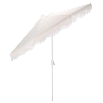 SAFAVIEH Outdoor Patio Furniture Collection – Torsa 9 Ft Crank Patio Umbrella, Ivory & White Pole, Market Umbrella with Crank Lift (PAT8024A)