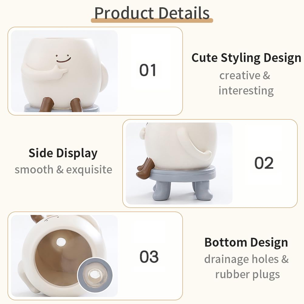 WLLYXUS Smiley Face Planter Pot, Cute Plant Pots for Indoor Outdoor,Chair Plant Pot for Succulents Plants Live with Drainage Hole (Green)