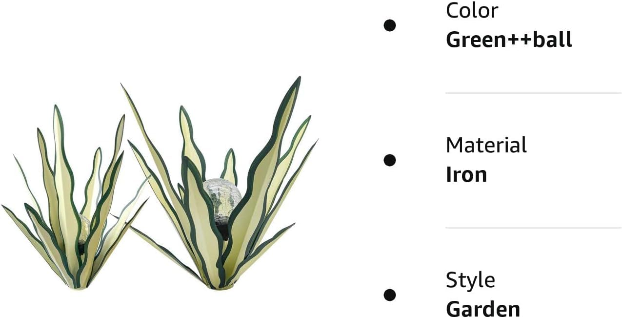 LCJECV Metal Agave Plant Garden Art, 2 Pack Tequila Rustic Sculpture, Rustic Metal Agave Plants Garden Lawn Home Ornaments, for Yard Stakes, Garden Figurines, Outdoor Patio (2 PCS Green with Light)