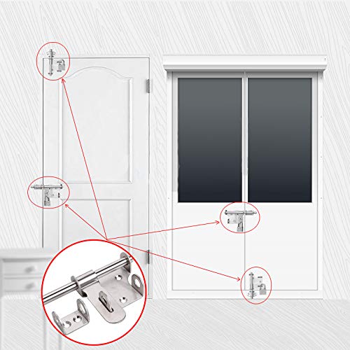 Sliding Bolt Gate Latch,Stainless Steel Latch Bolt Door Latch Lock, Bolt with Padlock Hole, Hasp Safety Clasp Hasp Barrel Bolt Sliding Latches,Stainless Steel Brushed Finish