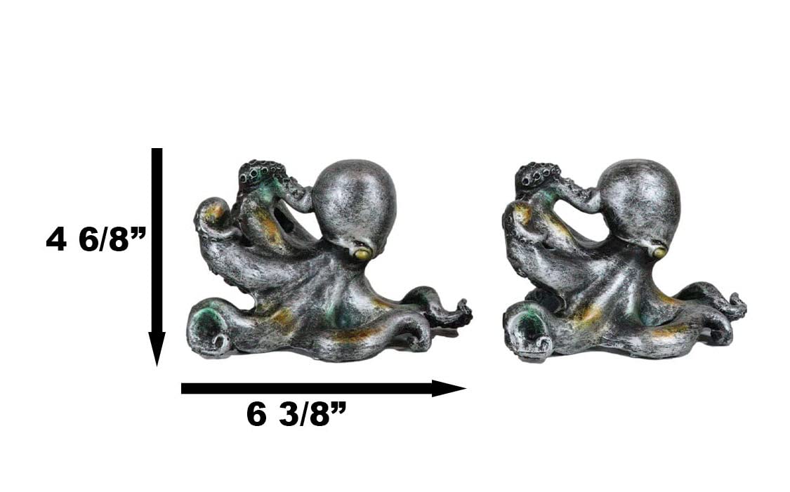 Ebros Nautical Coastal Sea Monster Octopus Bookends Set Statue in Faded Bronze Antique Finish 6.25" H Mythical Sea Giant Cthulhu Kraken Decorative Office Study-Room Library Desktop Decor Figurines
