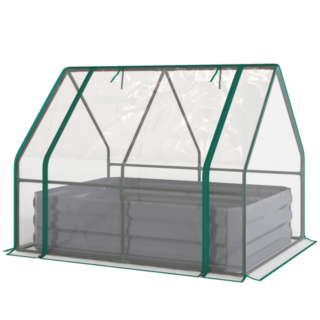 RLOZUI Metal Raised Garden Bed with Greenhouse Cover, 4.2x3.1x3FT Outdoor Galvanized Planter for Vegetables Flowers and Fruit