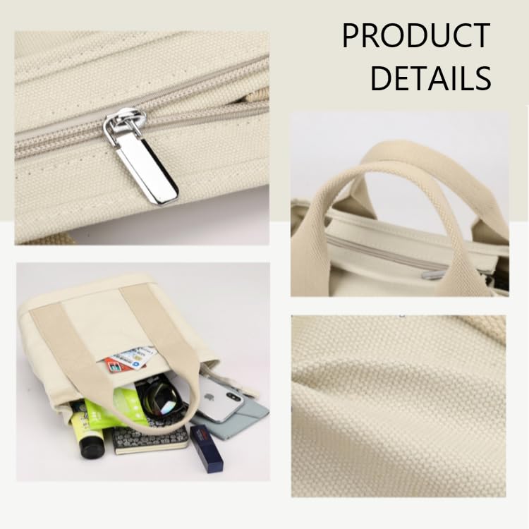 Aucuu Multi-Pocket Tote Bag, Canvas Tote Bags for Women, Crossbody Bags with Adjustable Strap, Large Capacity Shoulder Bag with Zipper, Ladies Handbags for School Shopping Work Travel，Black L