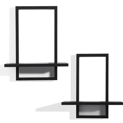 PHOENANCEE Square Floating Shelves,Wall Plants Holder,Bathroom Wall Decor,Framed Decorative Shelf Black,Modern Chic Set of 2 for Living Room Bedroom Home Office,Soild Wood,L+S