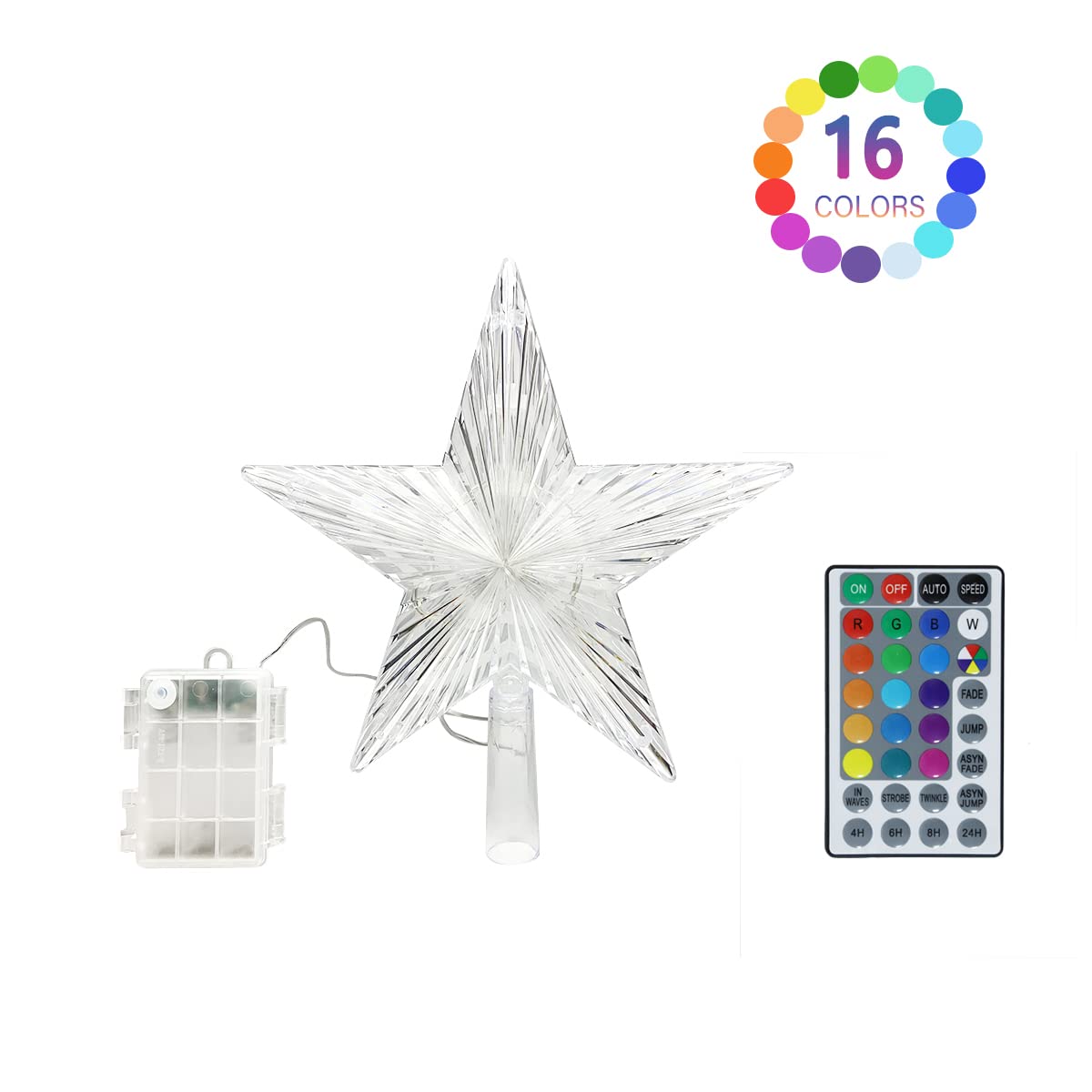 Brogrous Christmas Star Tree Topper Lights 9.5inch 10LED Multicolour with Versatile Remote Controller 3AA Battery Powered Tree-top Star for Xmas Tree Home Decoration（Indoor and Outdoor ）