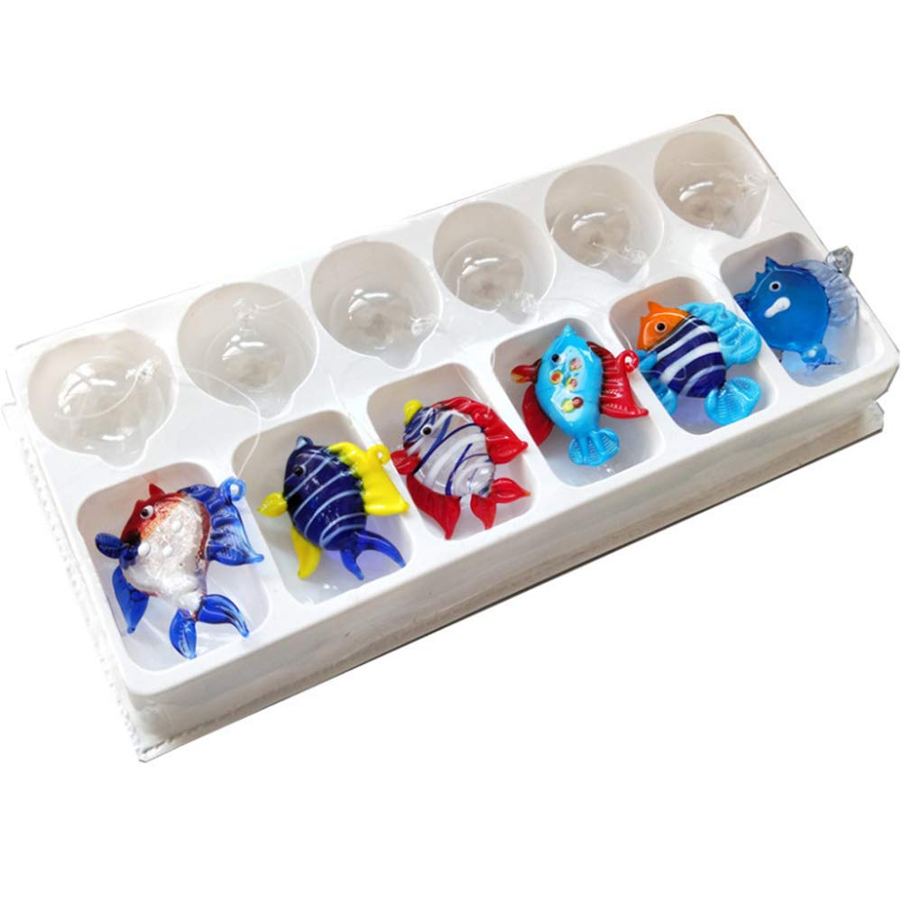 ZHU IN SY Fish Tank Ornaments Color Bubble Fish Miniature Hand Blown Tropical Fish Figurine Art Glass Sea Animals Collection,Set of 6 for Small and Medium Fish Tanks (2)